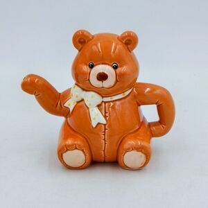 Josef Originals Teddy Bear Creamer Milk Pitcher Porcelain Korea Brown Bow